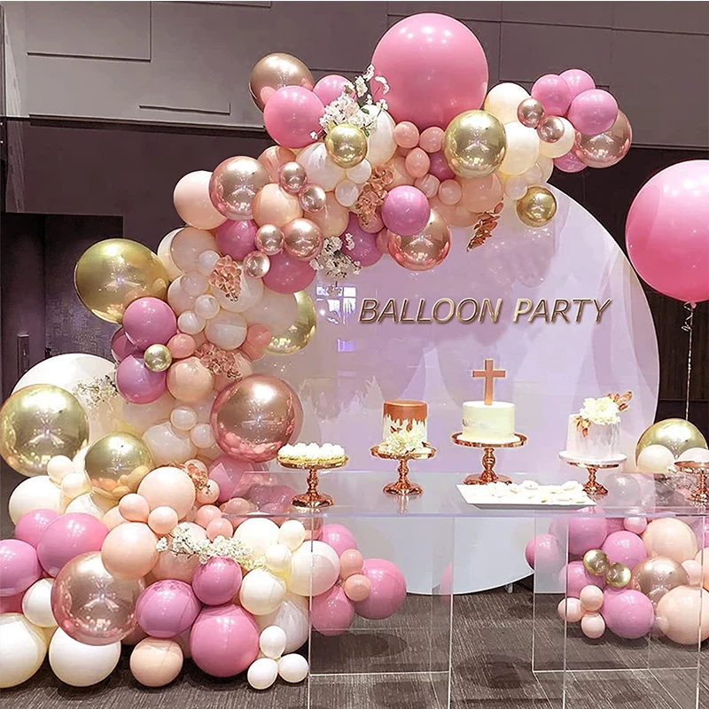 

101Pcs Retro Apricot Yellow White Latex Balloon With Gold Metal Ballons Set Girl Birthday Baby Shower Wedding Engagement Decors