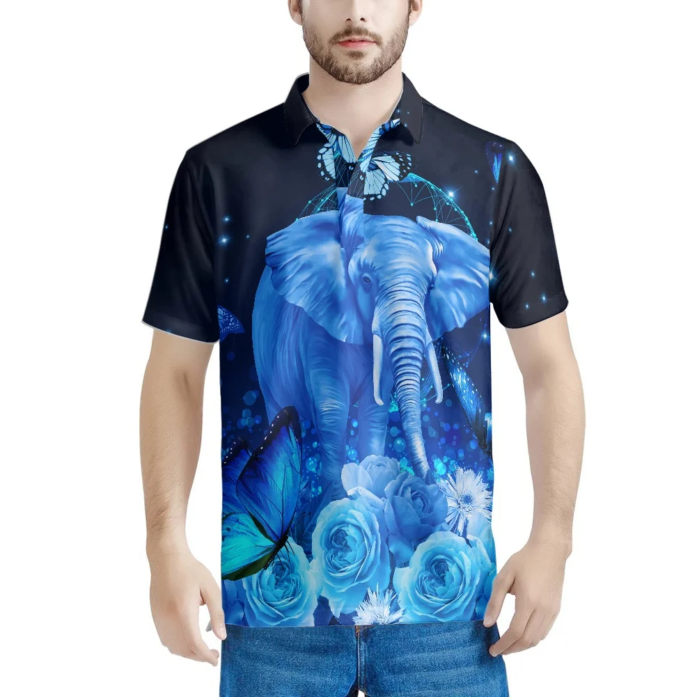 

Рубашка-поло мужская с коротким рукавом, модная одежда с интересными узорами, лацканами, слонами, розами, бабочками, облегающая летняя