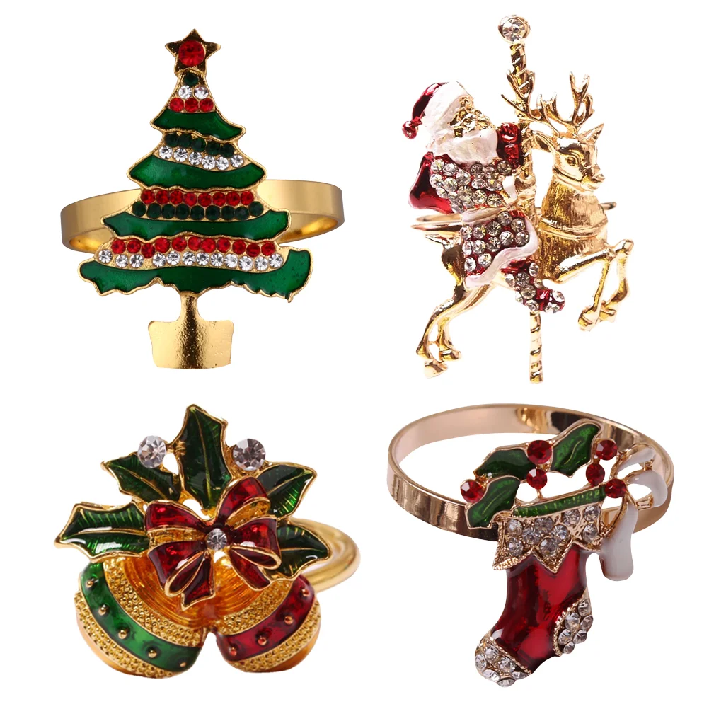 

Christmas Napkin Rings Serviette Ring Holder Holiday Winter Towel Bands Buckle Dinner Table Decor Snowflake