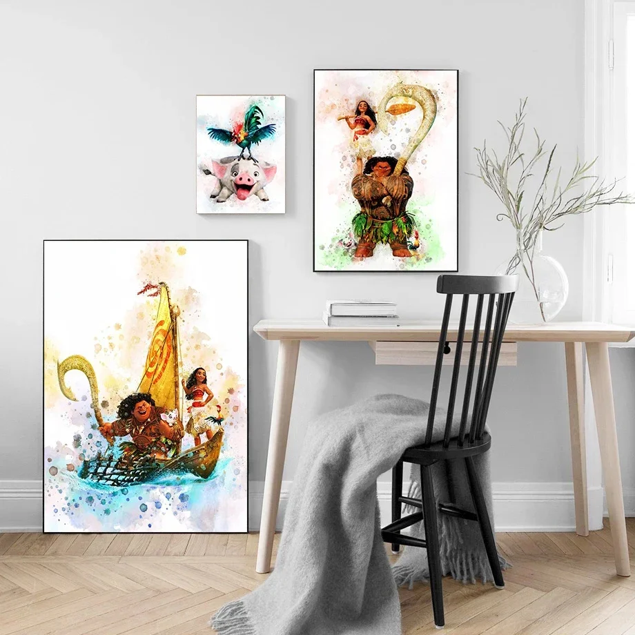 Постеры и принты диснеевских Моаны акварелью художественные картины на холсте