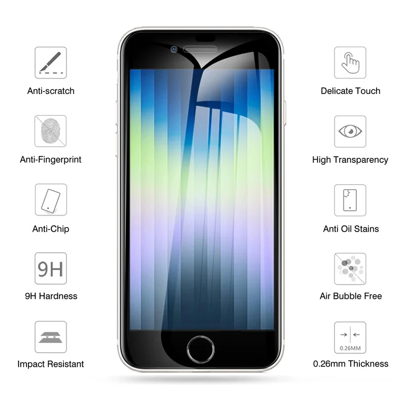 10pcs Tempered Glass For iPhone SE 2022 SE20 Screen Protector For iPhone 13 12 11 Pro Max 12 13 Mini 14 Pro Max Protective Glass