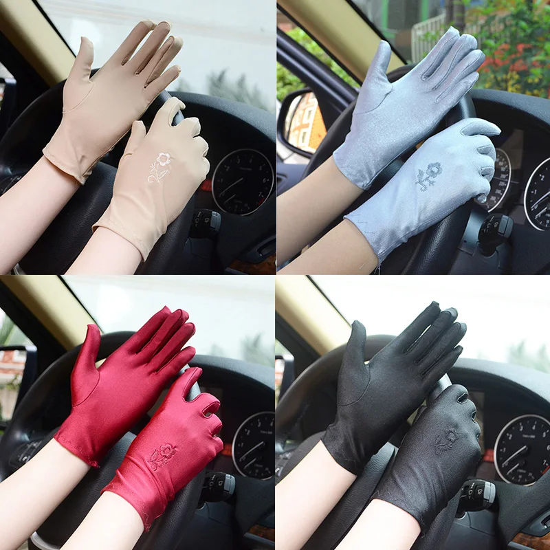 

Женские нескользящие перчатки для вождения с защитой от УФ-излучения, летние солнцезащитные перчатки, Короткие Стрейчевые однотонные женс...