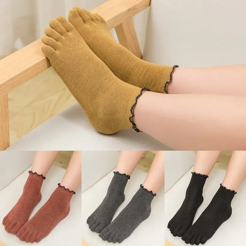 

Socks Women Cotton Five Finger Ruffle Solid Color Toe Socks with 5 Toe Short Deodorant Toe Socks with Fingers Soks Woman Sock