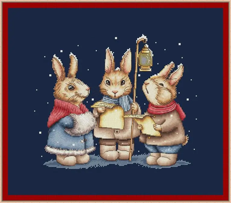 

Unprinted Cotton Aida Hand Three rabbits singing 39-34 Cross Stitch Kits,14, 16, 18, 22, 25, 28CT, DIY Fabric Craft Shop7