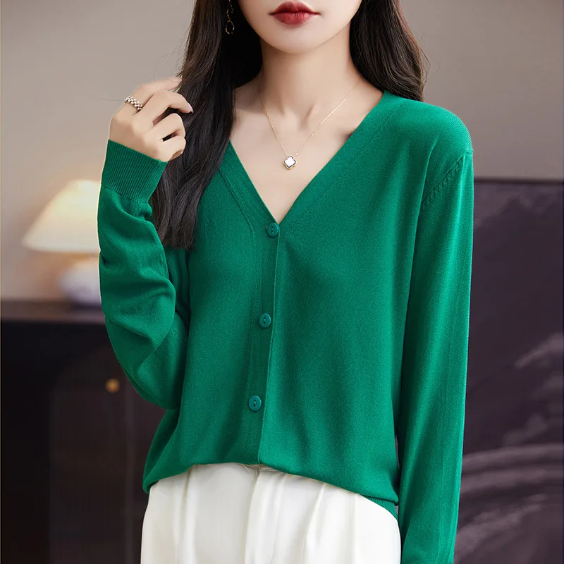 Повседневные женские кардиганы весна-лето свободный свитер с v-образным вырезом