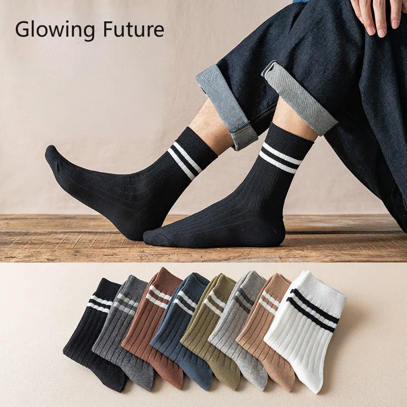 

Носки мужские хлопковые в полоску, Модные Дизайнерские теплые удобные, мягкие всесезонные в Корейском стиле, в стиле Харадзюку