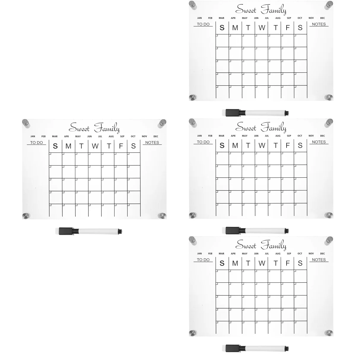 

4 Sets Transparent Writing Board Acrylic Calendar Fridge Dry Erase Erasable Whiteboard Memo Pad Desk Stand Note Wall Sticker