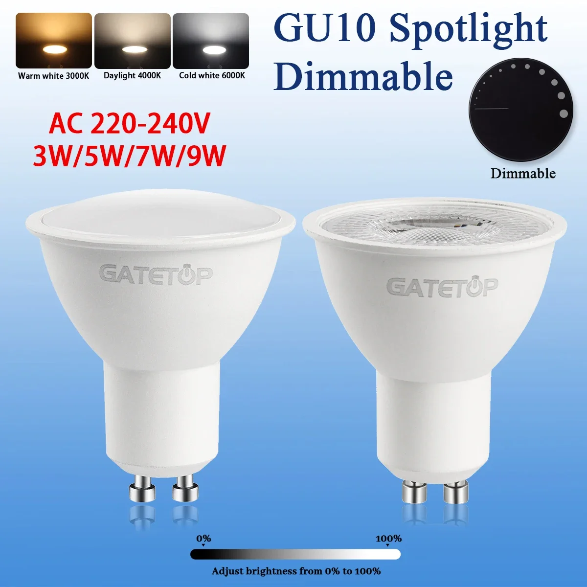 10-50pcs Energy Spot GU10 Base LED Light Bulb Dimmable 4000K 6000K Daylight 50W Halogen Replacement for Landscape Track Lighting