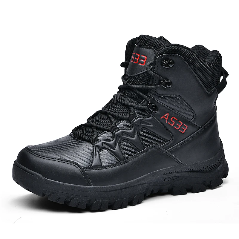 

HIKEUP Men‘s Outdoor Shoes Genuine Leather Boot Trekking Sneakers Non-Slip Climbing Camping Man Shoes Practical Military Boots