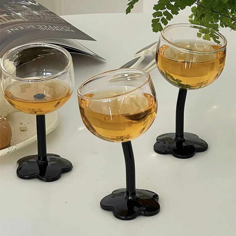 

TingKe Korean-style ins cute flower goblet glass creative tilt head glass wine glass creative retro champagne glass water glass