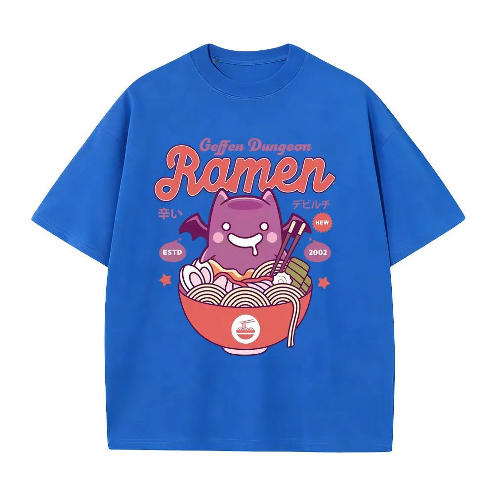 Фото Футболка с графическим принтом Geffen Dungeon Eat Ramen для мужчин и женщин, забавные винтажные футболки в японском стиле, мужские повседневные хлопковые футболки, уличная одежда №5