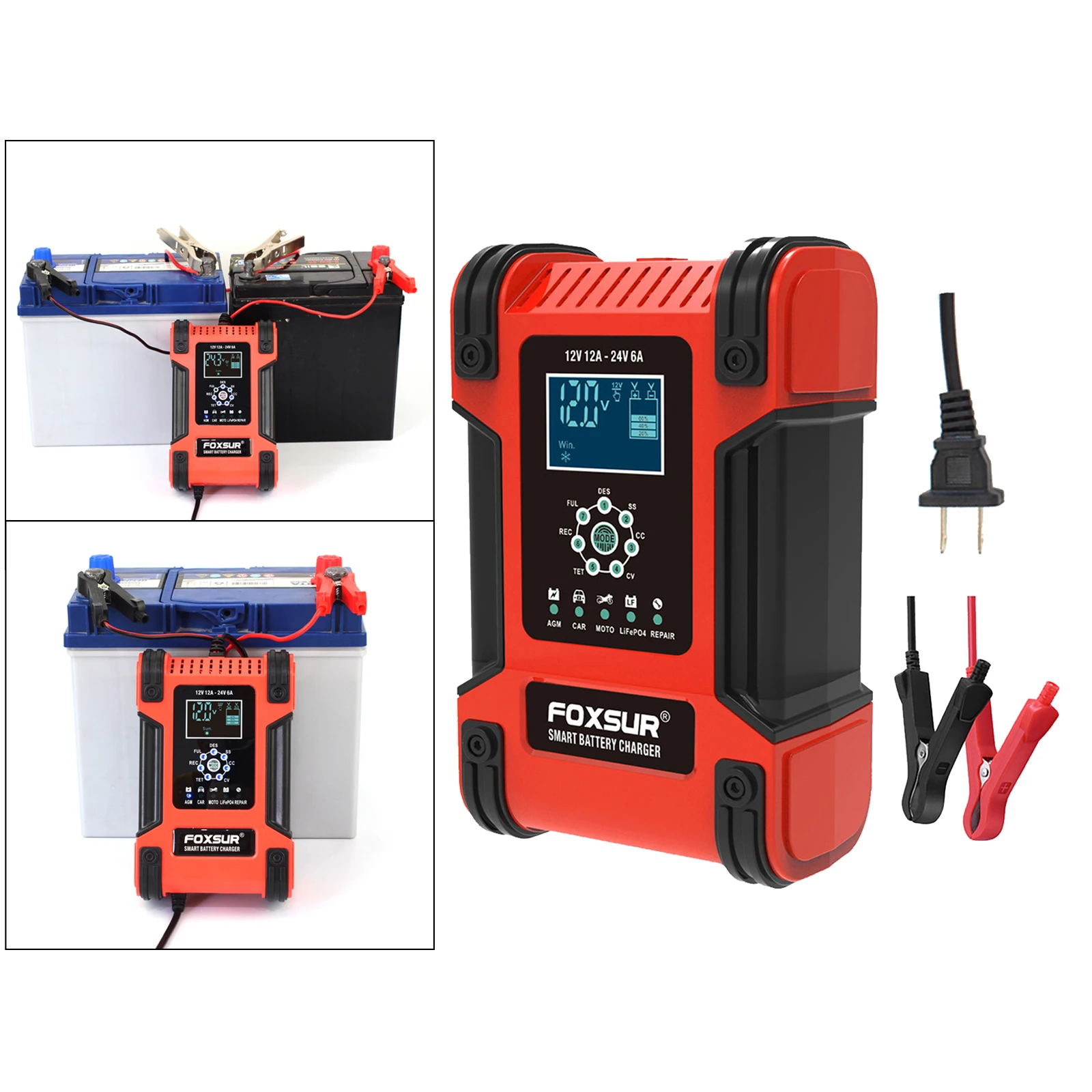 

Car Battery Charger 24V 6A Fast Emergency Automatic Charge Charging US Plug