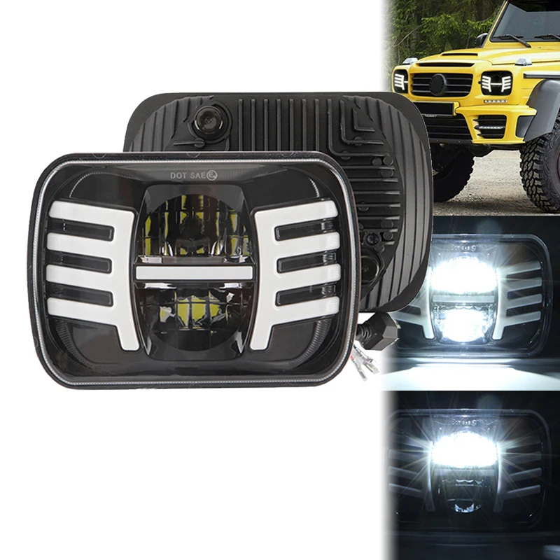 

7-дюймовая светодиодная фара автомобиля 5x7 7x6 Square с фарой DRL Сигнал поворота для YJ Cherokee XJ Comanche MJ Savana GMC Ford Wrangler Jeep