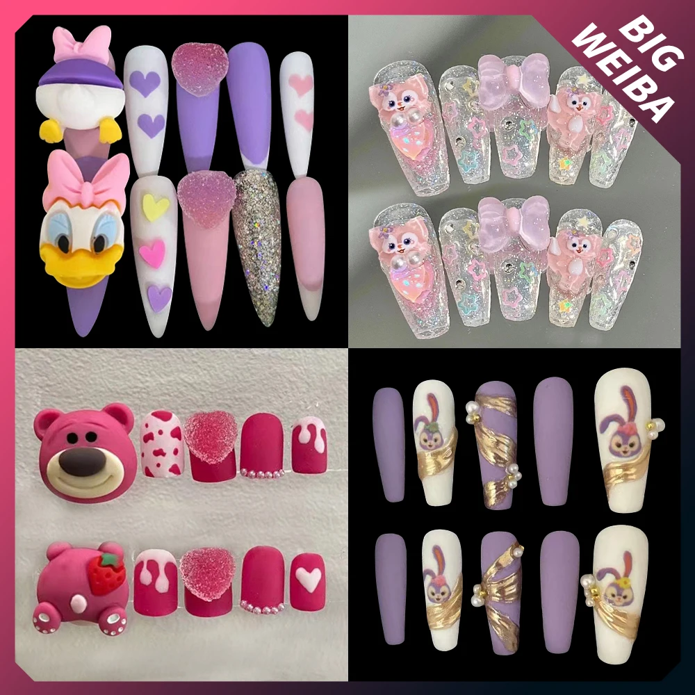 

Милые милые Мультяшные 3D Ногти Стич лотсо Дональд Дак Микки Маус стеллалоу линабол Мультяшные Типсы утилизируемые ногти подарок для девоче...