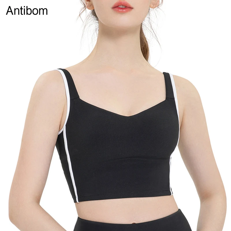 

Antibom Push Up Yoga Bra Women's Shock-proof Close Breasts Ribbed Sports Underwear Breathable Fitness Gym Vest