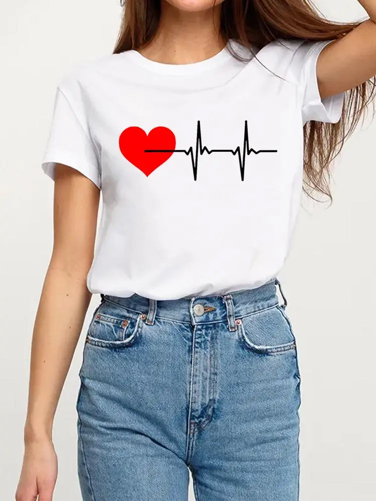 

Short Sleeve Graphic T-shirt Print T Shirt Fashion Heart Trend Cute 90s Women Summer Clothing Clothes Kawaii Basic Tee Top