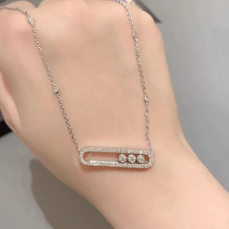 

Classic Sliding Diamond Ladies Necklace 925 Sterling Silver Women's Fashion Luxury Jewelry Brand Wedding Christmas Noble Gifts