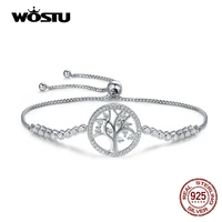 wostu authentic 100 925 sterling silver tree of life tennis bracelet women adjustable link chain bracelet silver jewelry cqb035