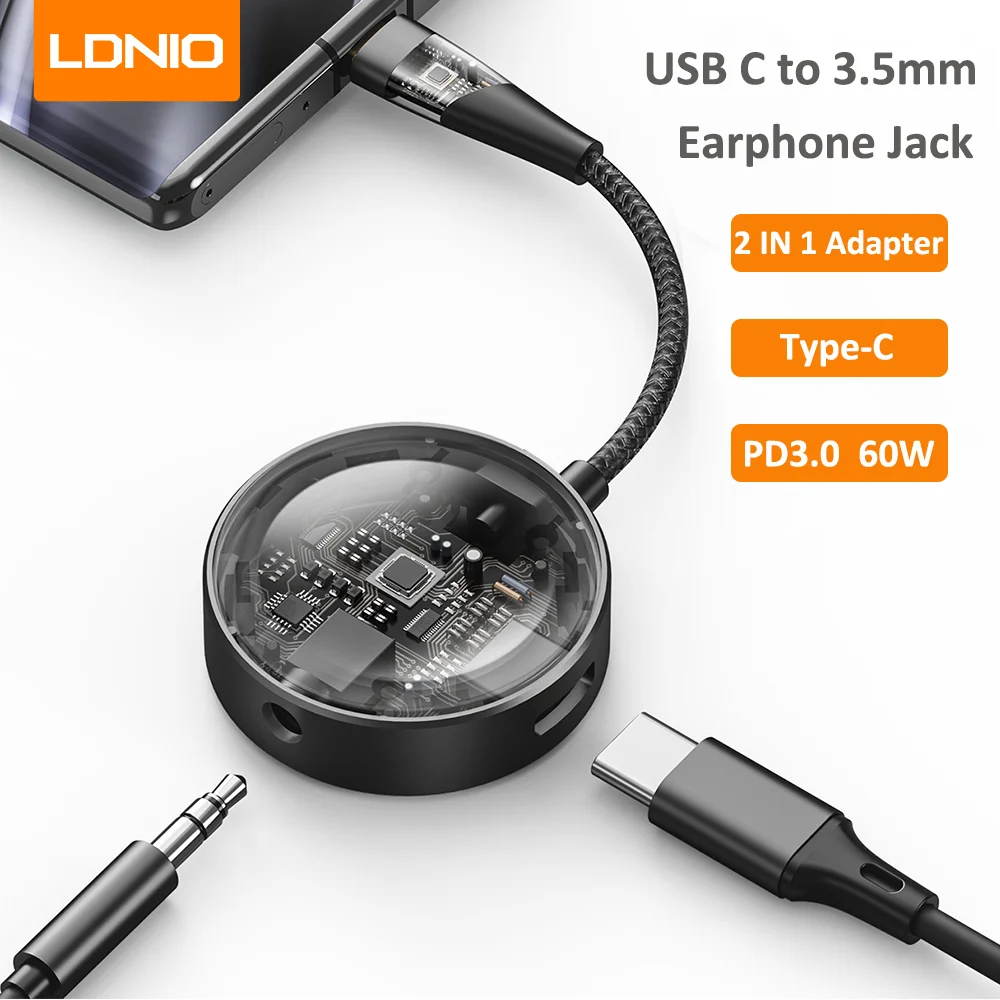 

LDNIO USB C To 3.5mm Adapter 2 In1 Adapter Splitter For Huawei Samsung Xiaomi Earphone Digital Audio Adapter Converter