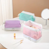 women cosmetic storage bag travel double zipper toiletries eyebrow pencil blush organizer tpu waterproof translucent makeup case