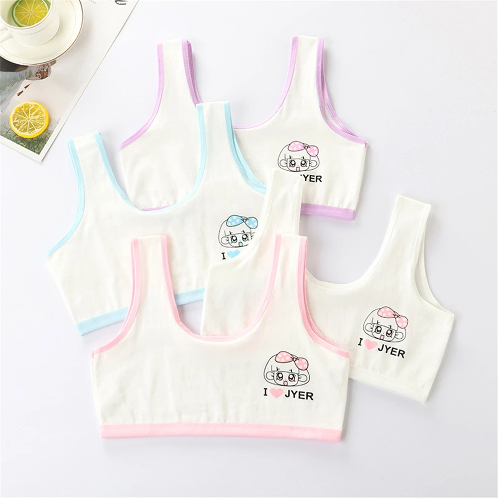 Soft Cotton Children Girls Underwear Kids Girl Cartoon Printed Vest Bra Tank Top Crop Tops for Girl 9-16Years