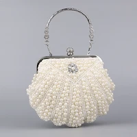 fine chic women party evening bags fashion luxury full pearl clutches wedding banquet handbags with metal chain shoulder bags