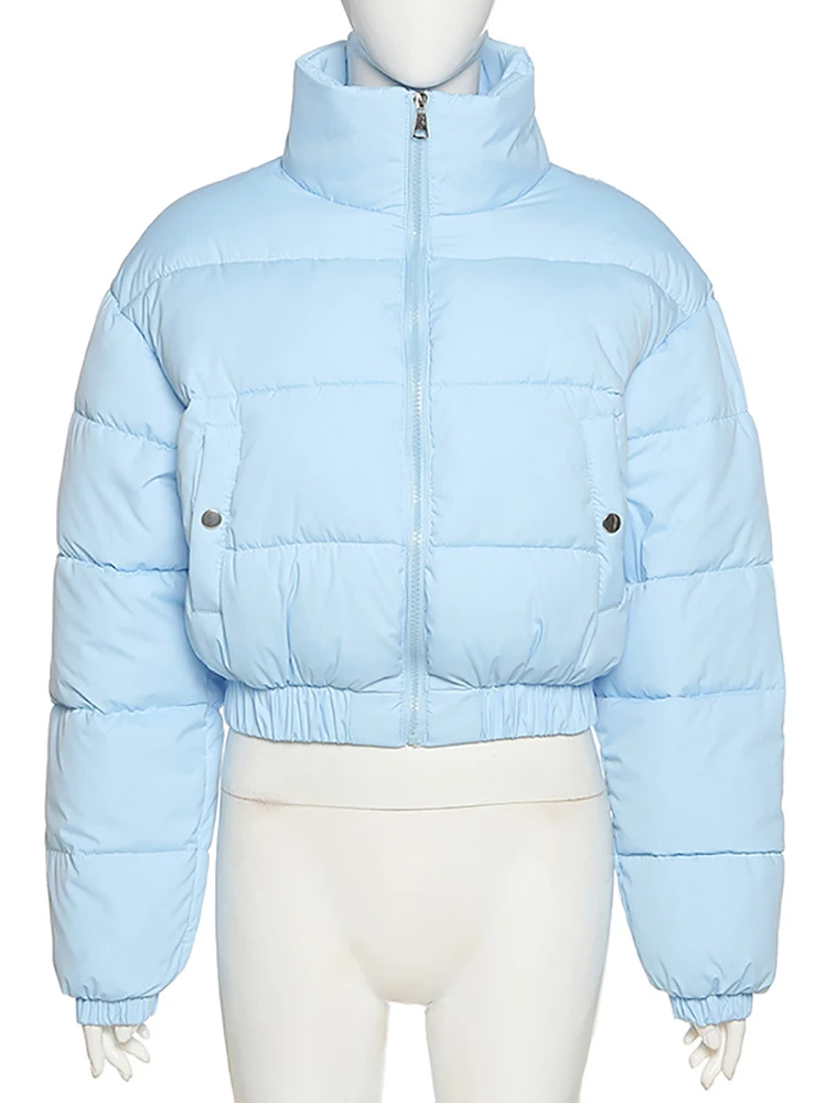 Taruxy Blue Cotton-padded Coats Women Winter Long Sleeve Casual Zipper Jackets Coats Stand Neck Warm Thick Parkas Outerwear 2022