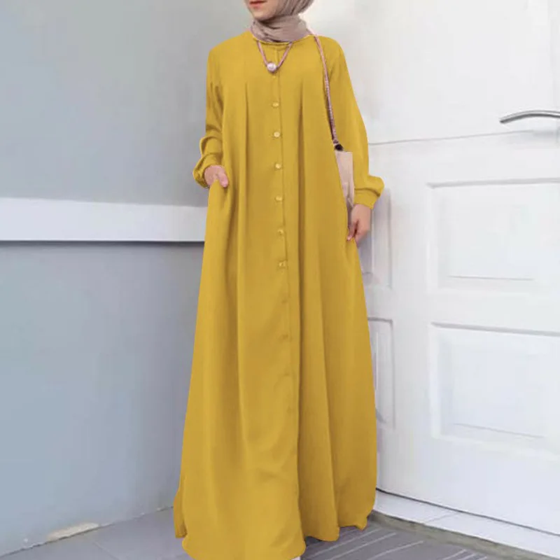 

Casual Ramadan Dress Hijab Eid Abaya Abayas for Women Jilbab Khimar Islam Clothing Muslim's Dresses Solid Robe Femme Musulmane