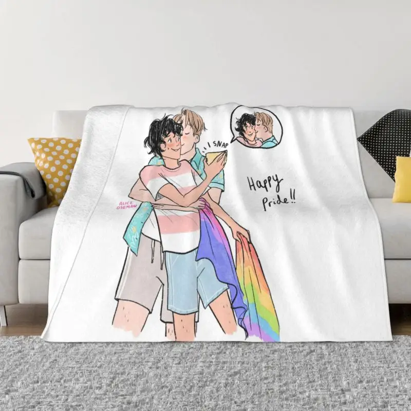 

Heartstopper Happy Pride Blankets Warm Flannel LGBT Nick And Charlie Throw Blanket for Home Bedroom Sofa