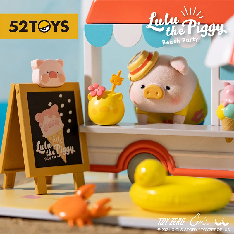 

LuLu Pig Summer Sunshine Party Ice Cream Truck Scene Group Figure Blind Box Toy Surprise Doll Kawaii Birthday Gift Mystery Box