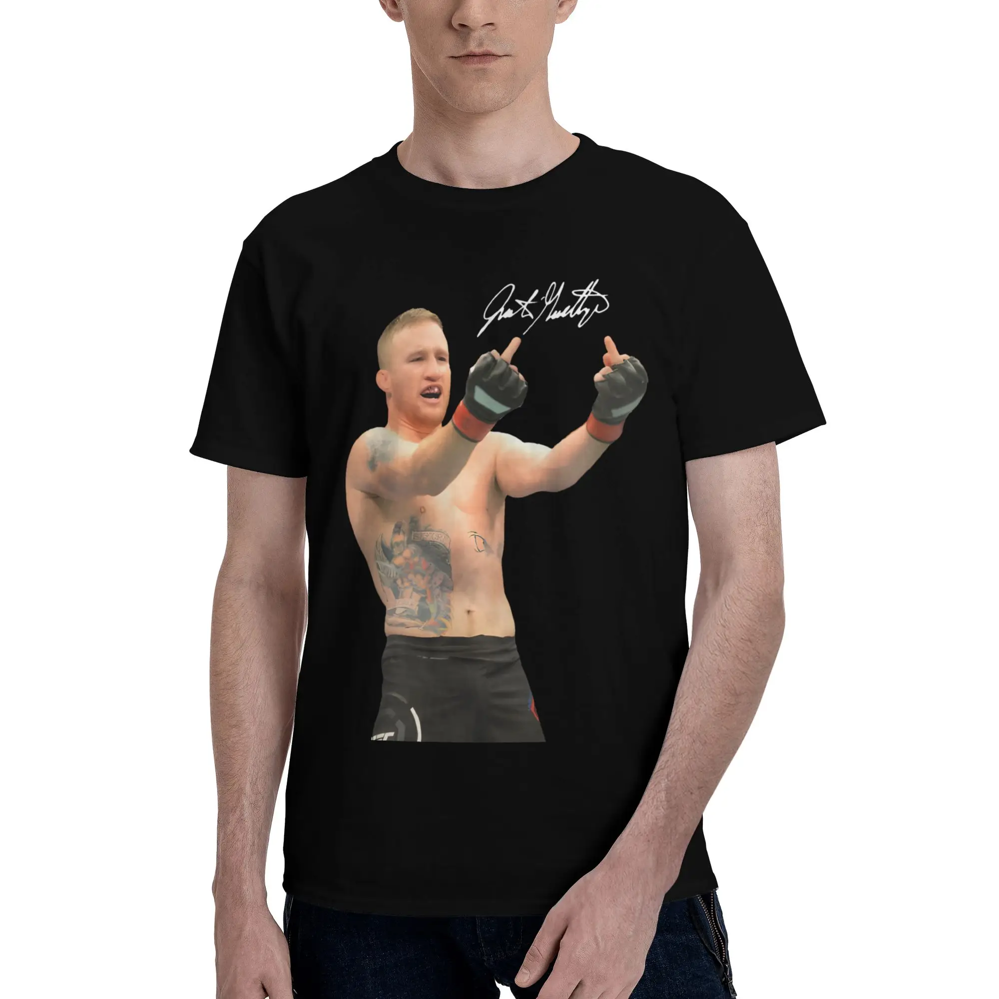 Фото Новое поступление, футболка Justin Gaethje The Highlight для мужчин и женщин, футболки из чистого хлопка, одежда с короткими рукавами №2