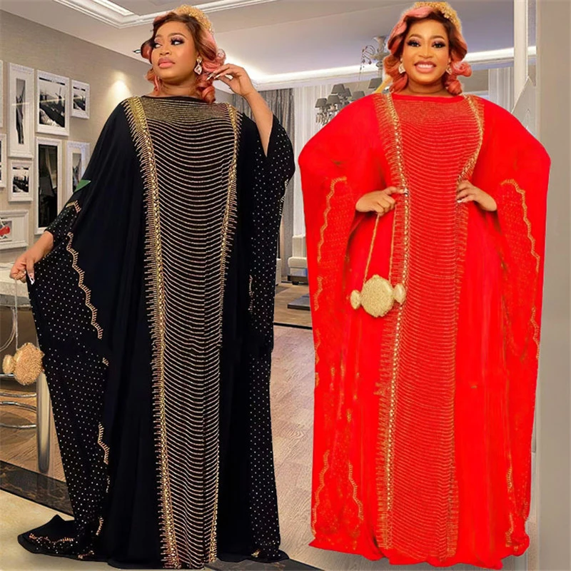 

Kaftan Abaya African Women Dresses Long Sleeve Loose Maxi Dashiki Long Chiffon Diamond Turkey Big Size Clothing Two Pieces Suits