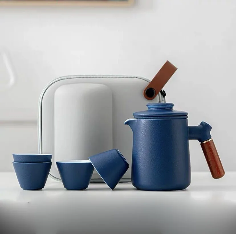 

Chinese Style Travel Tea Set with Carrying Bag Ceramic Glaze Teapot 1 Pot 4 Cups Outdoor Camping Teapot Kung Fu Tea Cup Set