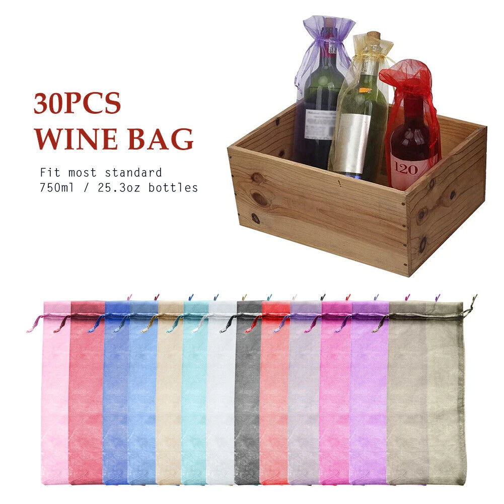 

30PCS Drawstring Organza Bags Bundle Pocket Drawstring Wine Bags Jewelry Packaging Pouches Candy Gifts Packing Favors 14x37cm