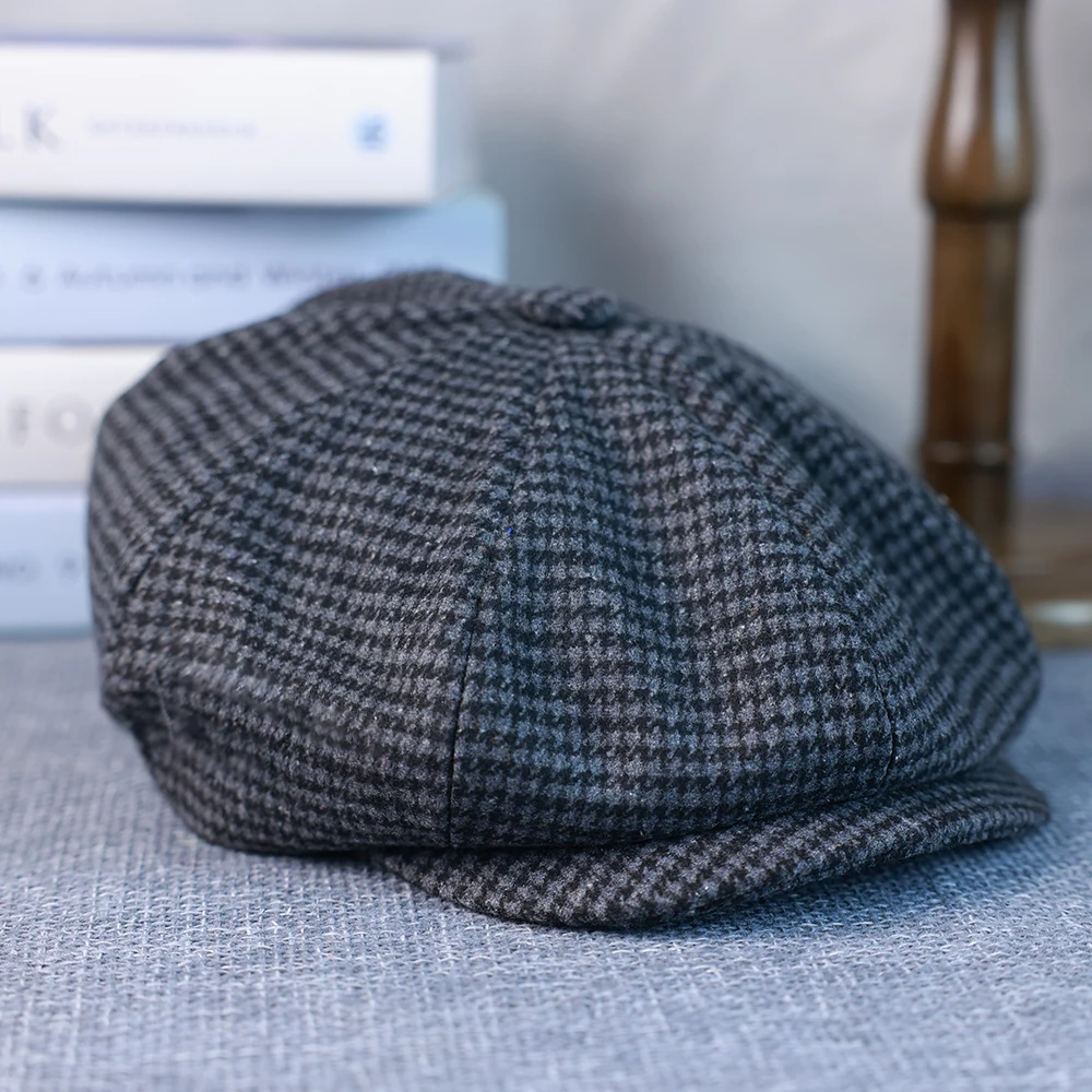 Кепка в стиле гусиные лапки на весну осень и зиму Гэтсби клетчатый черный Берет