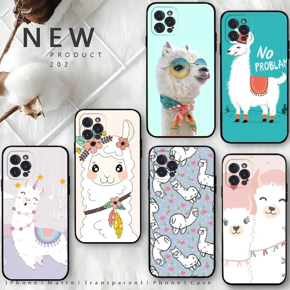 Чехол для телефона с ламой и альпаками iPhone 16 15 14 13 12 Mini 11 Pro XR X XS MAX 7 8 Plus силиконовый