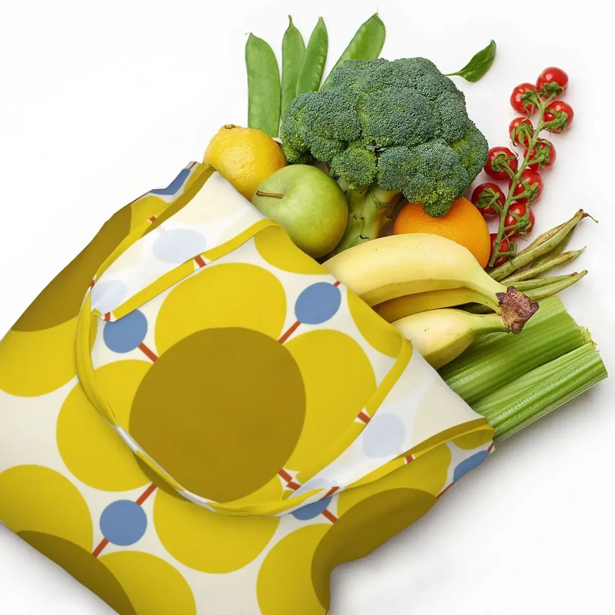 Изготовленная на заказ атомная цветочная желтая сумка для покупок Orla Kiely