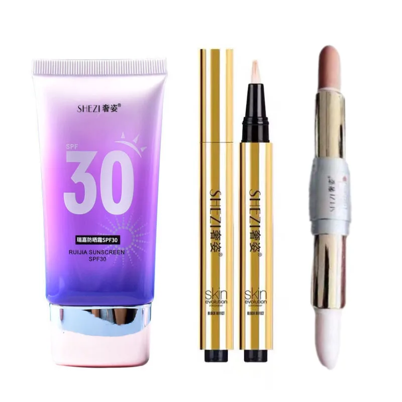 

Shezi Facial Body Sunscreen Whitening SPF30 Concealer Highlight Base Makeup Set Sunscreen Kit