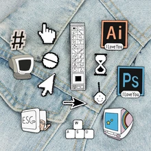 Classic Computer Cursor Brooch AI PS Toolbar ESC Keyboard Window Icon Hourglass Enamel Pin for IT Worker Bag Badge Gifts Jewelry