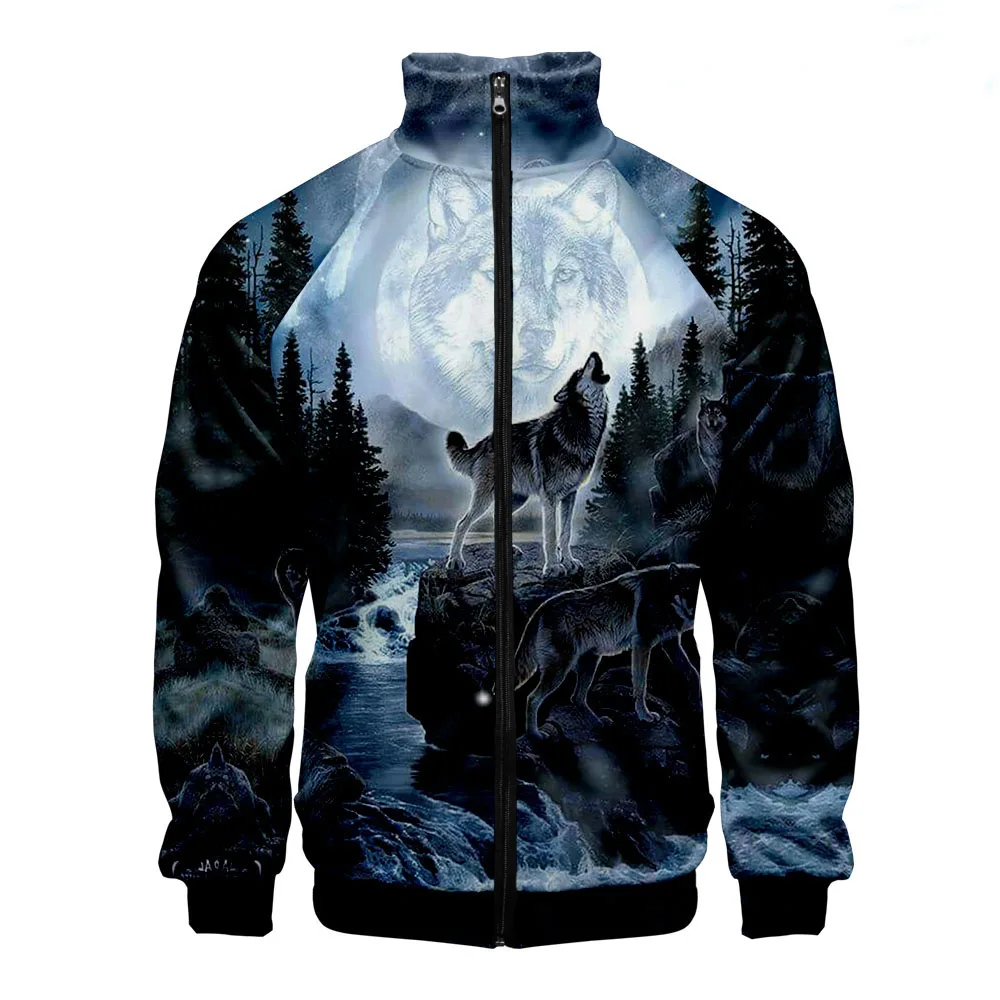 

Harajuku Wild Animal Beast Wolf 3D Print Zipper Raglan Jacket Windbreaker Men/Boys Comfortable Stand Collar Jackets Coats