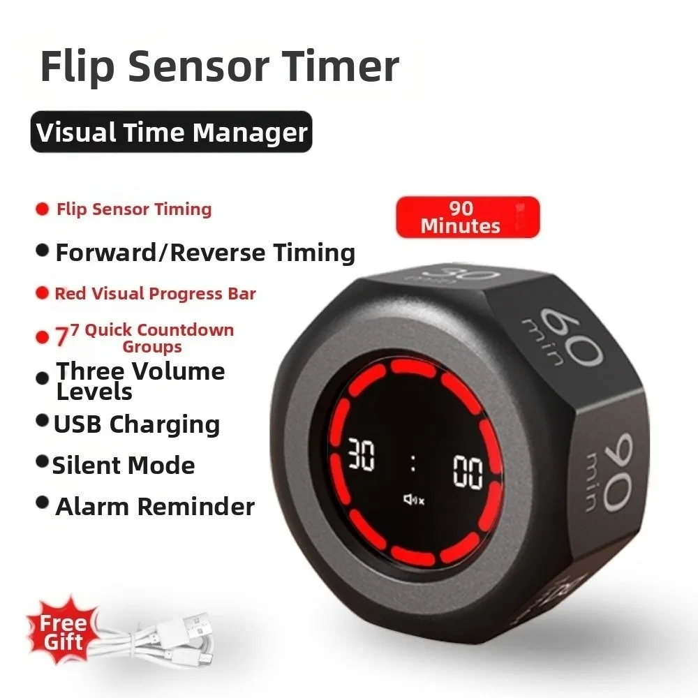 Восьмиугольный USB перезаряжаемый таймер 1/3/5/15/30/60/90 минут светодиодный экран автоматический вращающийся таймер индивидуальный обратный отсчет 3, регулируемая громкость