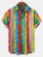 2022 summer cuban collar new horizontal stripe music symbol 3d digital printing hawaiian beach shirt trend loose plus size top