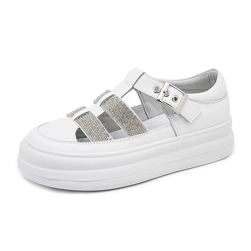 

White Flat Shoes Women's Sandals Summer 2022 Luxury Woman Pumps Roman Elegant Party Sandals Girl Platform Heels Leather Sandles