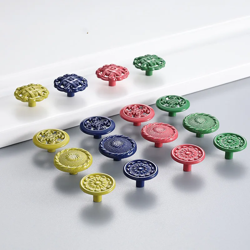 

Single Hole Drawer Colorful Handle Alloy Round Hollow Solid Cabinet Door Handles