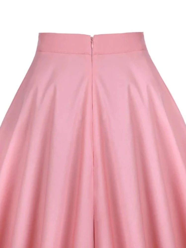 Женская винтажная юбка в стиле рокабилли розовая хлопковая трапециевидная с