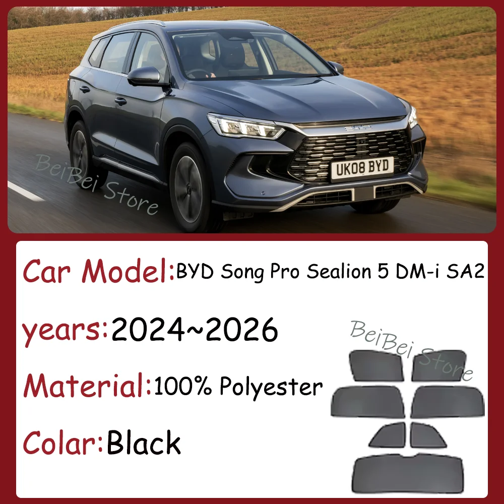 Фото Для BYD Song Pro Sealion 5 DM-i SA2 2024~2026 2025: Магнитная сетчатая солнцезащитная шторка для боковых окон автомобиля, аксессуары для интерьера №1