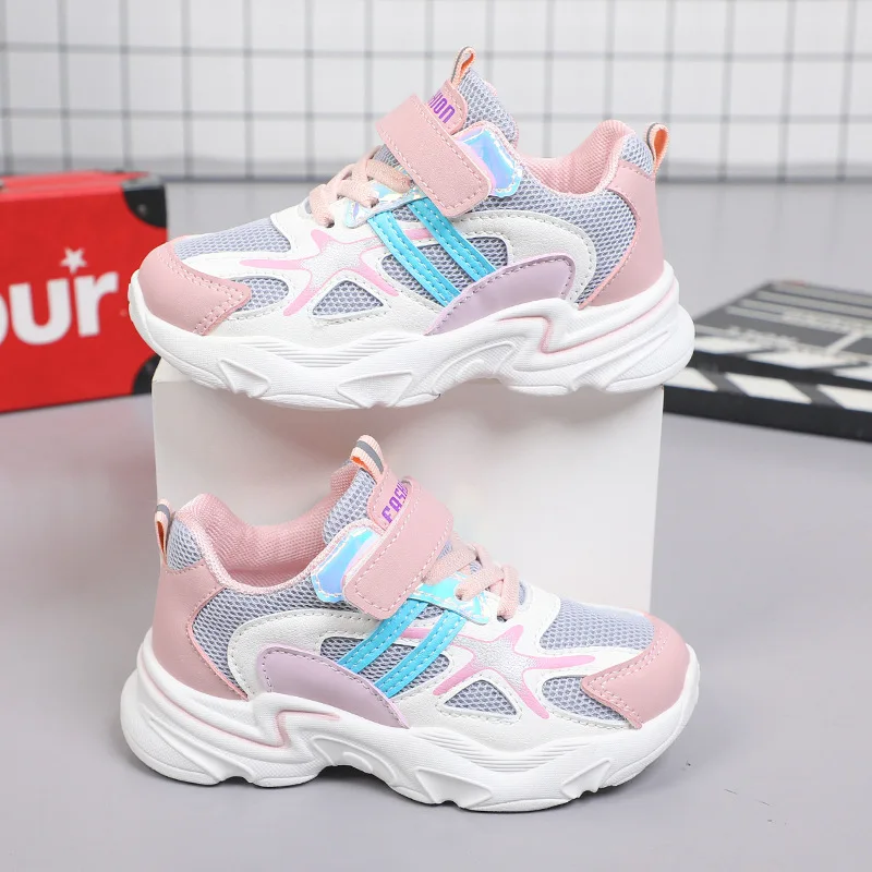 

2022 Nice New Spring Classic Black Boys Jogging Shoes Arches Support Sporty Pink Shoes for Girls Breathable Kids Mesh Sneakers