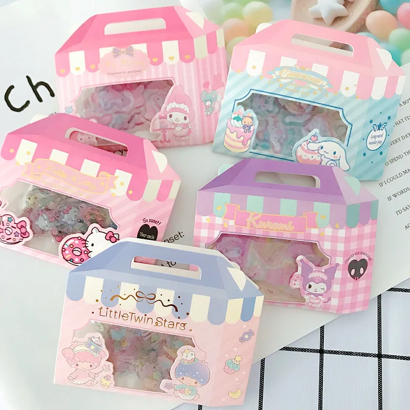 

Sanrioed Anime Cartoon series HelloKitty Cinnamoroll Kawaii DIY hand account sticker pack cute jelly stickers bronzing stickers