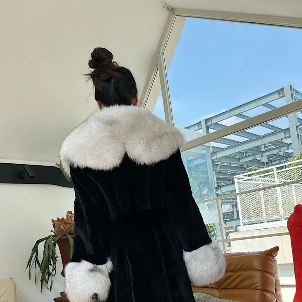 Женская куртка из натурального меха кролика рекс пальто шиншиллы шаль с лисьим
