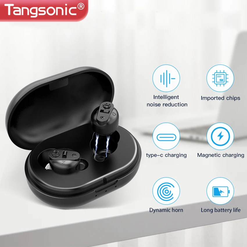 Tangsonic Hearing Aid Rechargeable Audio Sound Amplifier For Deafness Adults Seniors Men Women Portable Magnetic Charging Box